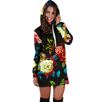Peony Pattern Print Design PE07 Women Hoodie Dress
