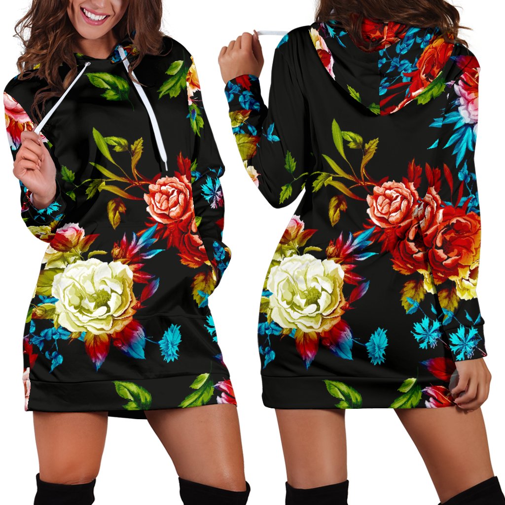 Peony Pattern Print Design PE07 Women Hoodie Dress