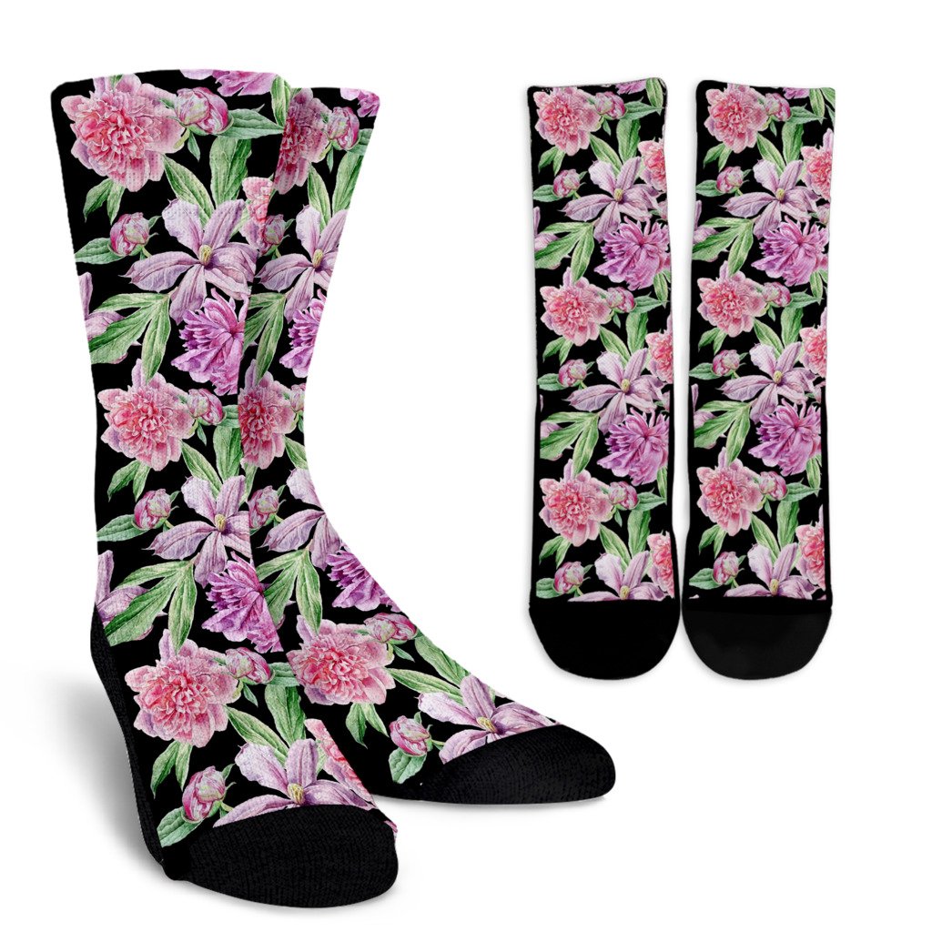 Peony Pattern Print Design PE08 Crew Socks-JORJUNE.COM