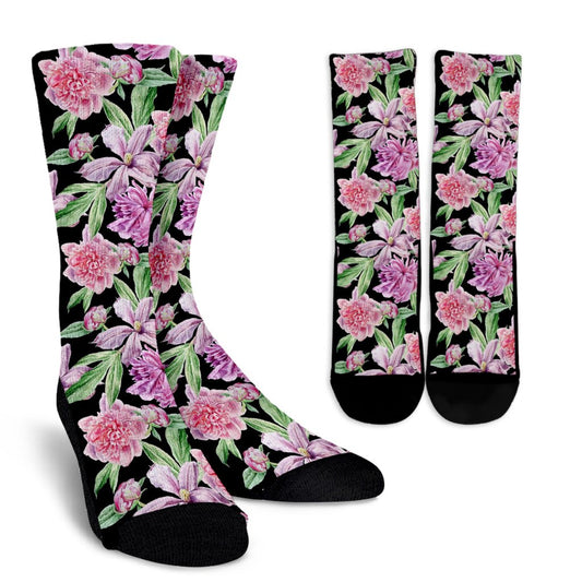 Peony Pattern Print Design PE08 Crew Socks-JORJUNE.COM