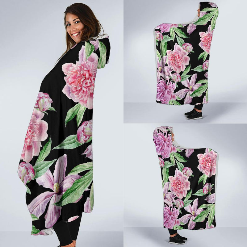 Peony Pattern Print Design PE08 Hooded Blanket-JORJUNE.COM