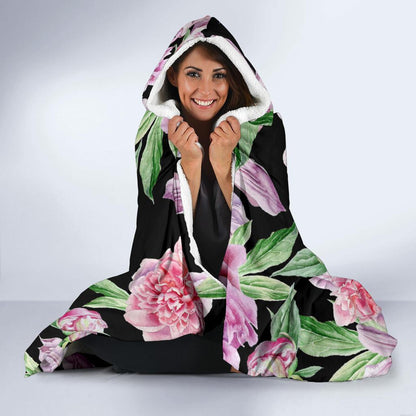 Peony Pattern Print Design PE08 Hooded Blanket-JORJUNE.COM