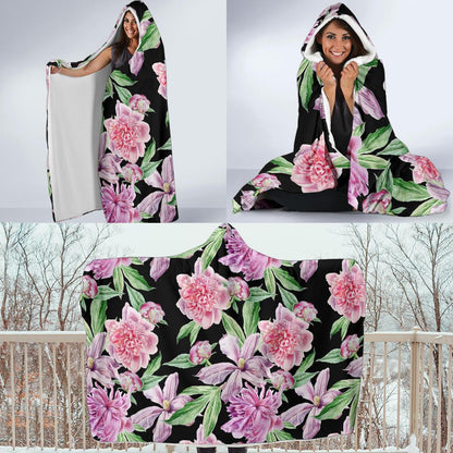 Peony Pattern Print Design PE08 Hooded Blanket-JORJUNE.COM