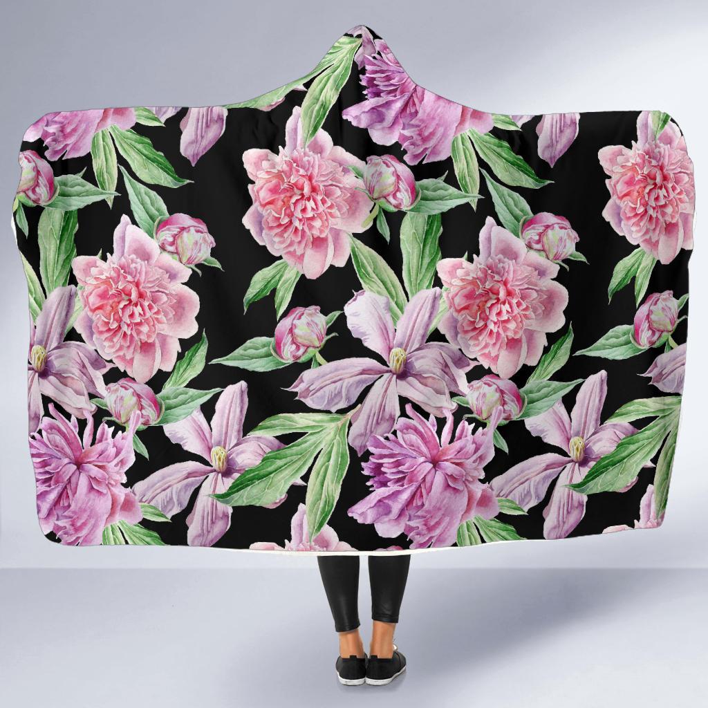 Peony Pattern Print Design PE08 Hooded Blanket-JORJUNE.COM