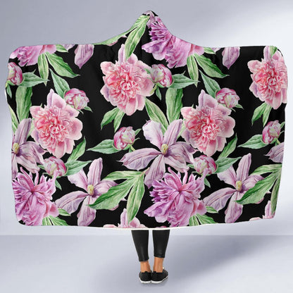 Peony Pattern Print Design PE08 Hooded Blanket-JORJUNE.COM