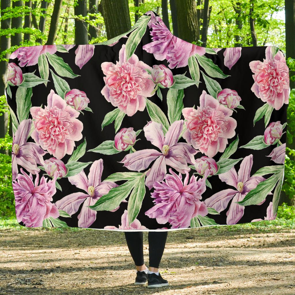 Peony Pattern Print Design PE08 Hooded Blanket-JORJUNE.COM