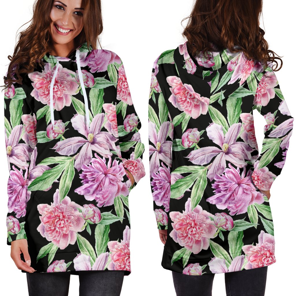 Peony Pattern Print Design PE08 Women Hoodie Dress