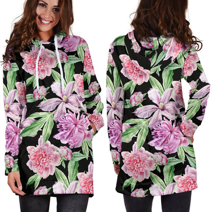 Peony Pattern Print Design PE08 Women Hoodie Dress