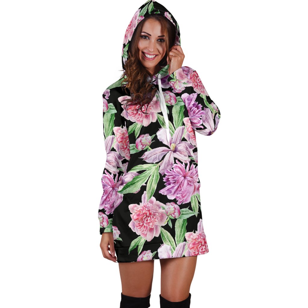 Peony Pattern Print Design PE08 Women Hoodie Dress