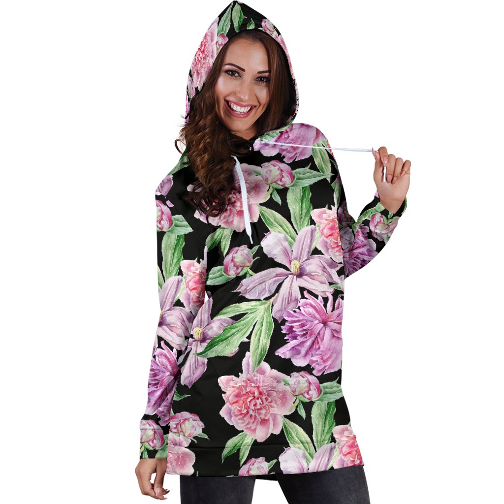 Peony Pattern Print Design PE08 Women Hoodie Dress