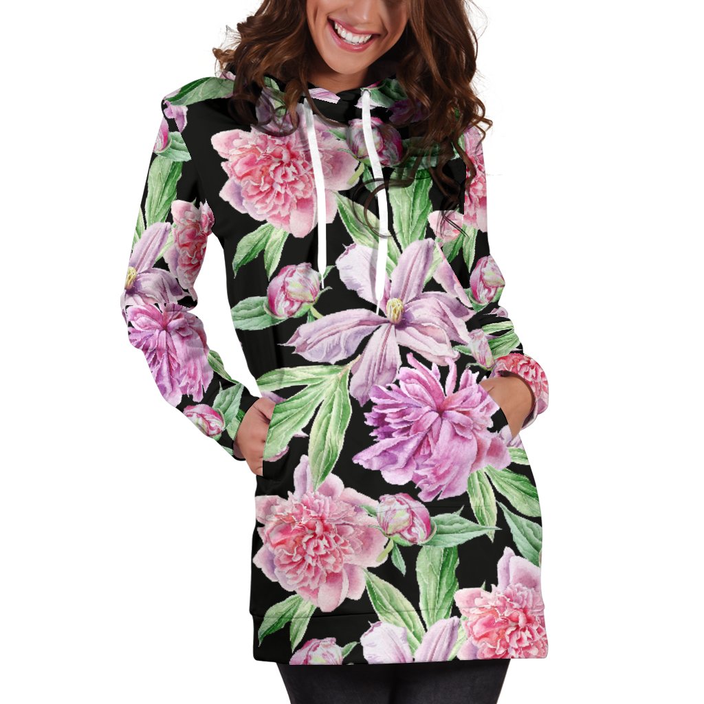Peony Pattern Print Design PE08 Women Hoodie Dress