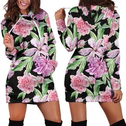 Peony Pattern Print Design PE08 Women Hoodie Dress