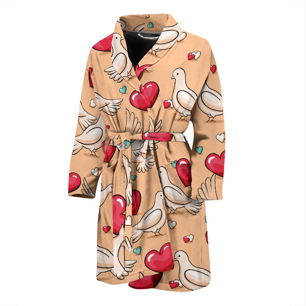 Pigeon Heart Pattern Print Design 04 Men Bathrobe-JORJUNE.COM