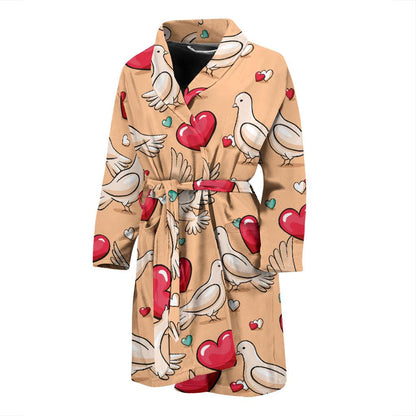 Pigeon Heart Pattern Print Design 04 Men Bathrobe-JORJUNE.COM