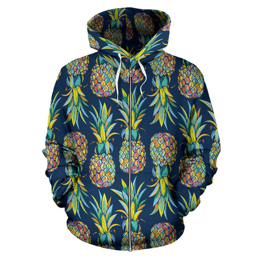 Pineapple Color Art All Over Zip Up Hoodie