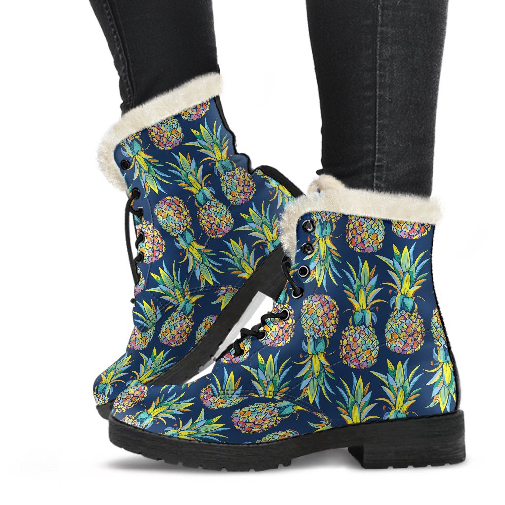 Pineapple Color Art Faux Fur Leather Boots
