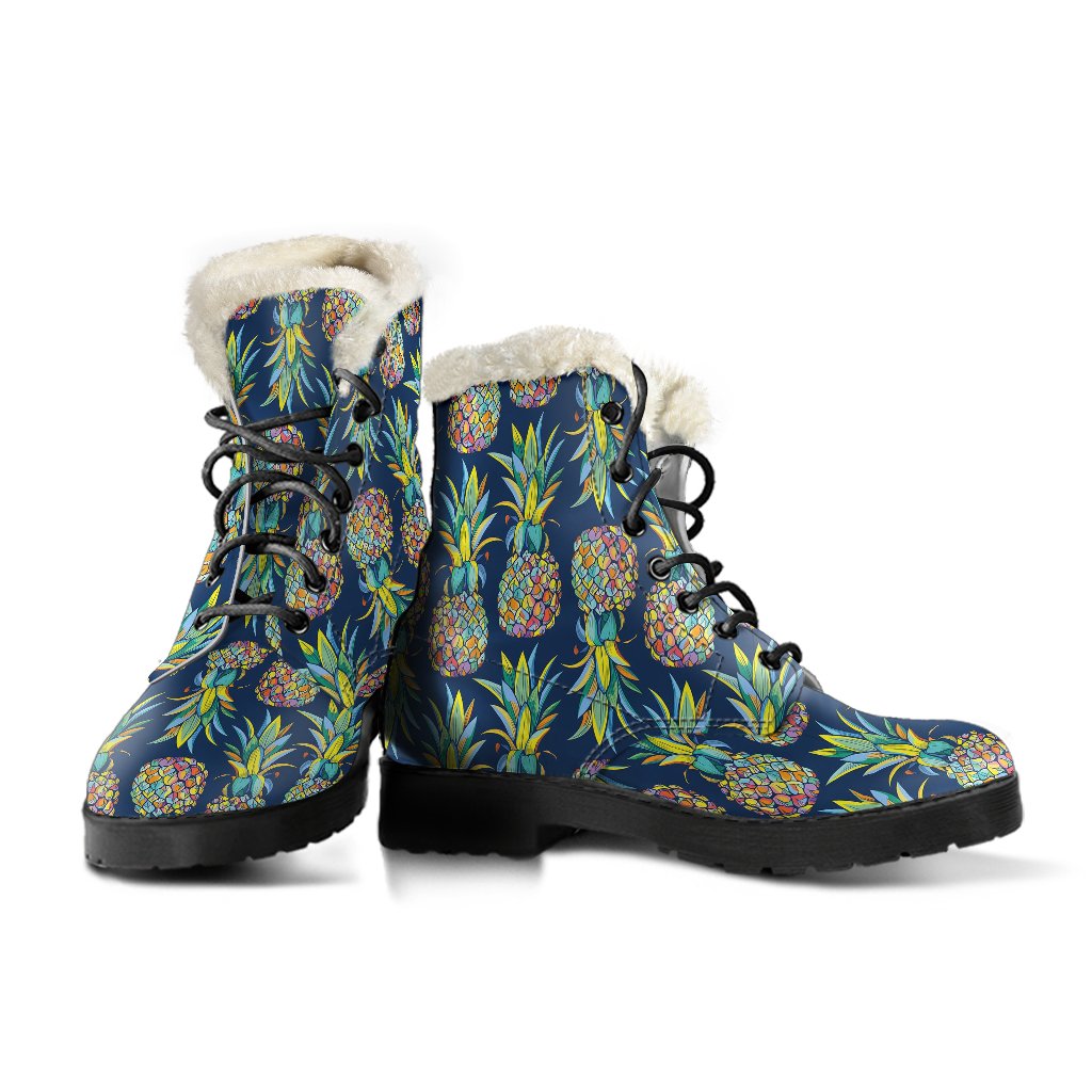 Pineapple Color Art Faux Fur Leather Boots