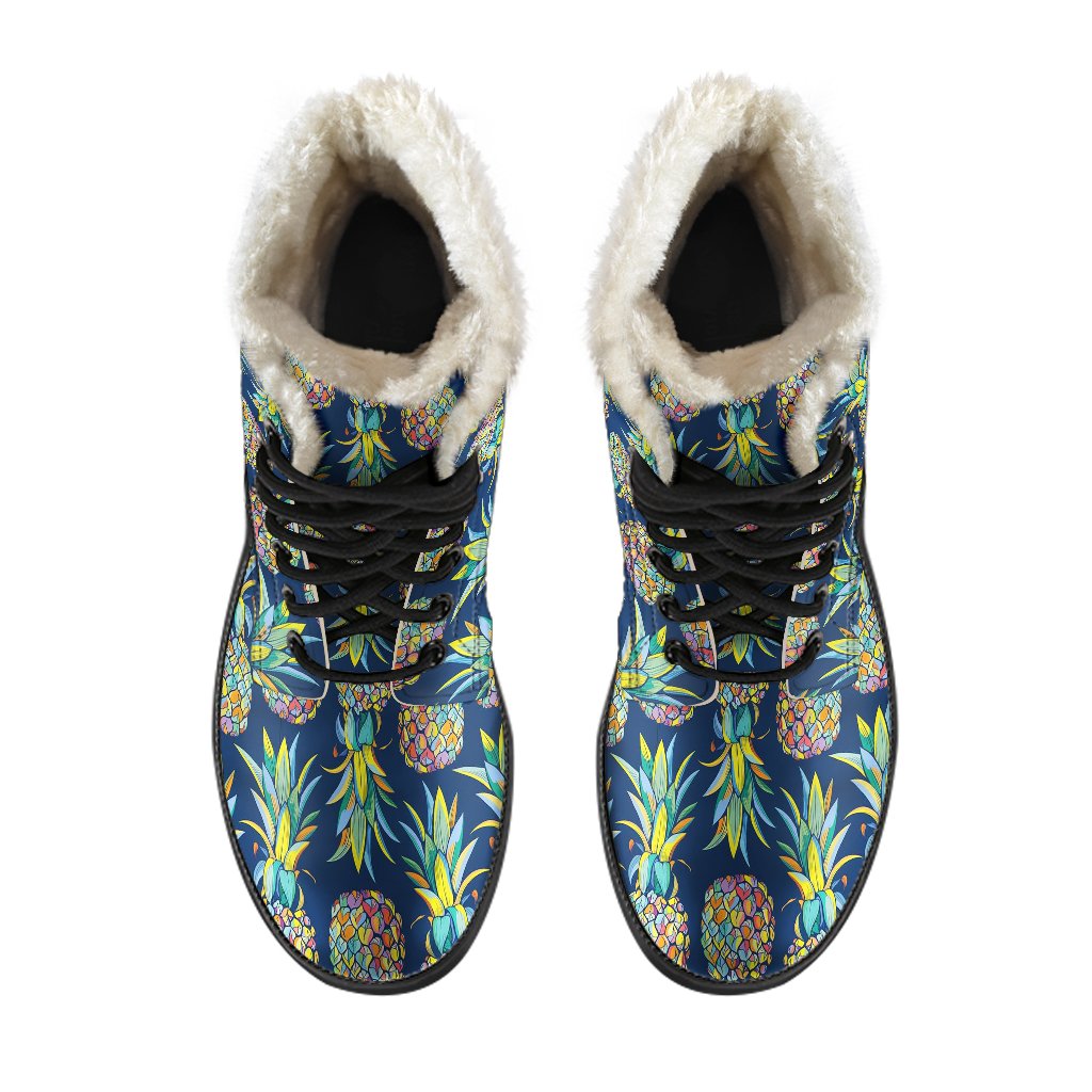 Pineapple Color Art Faux Fur Leather Boots