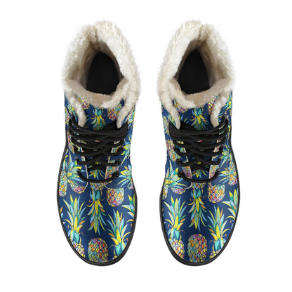 Pineapple Color Art Faux Fur Leather Boots