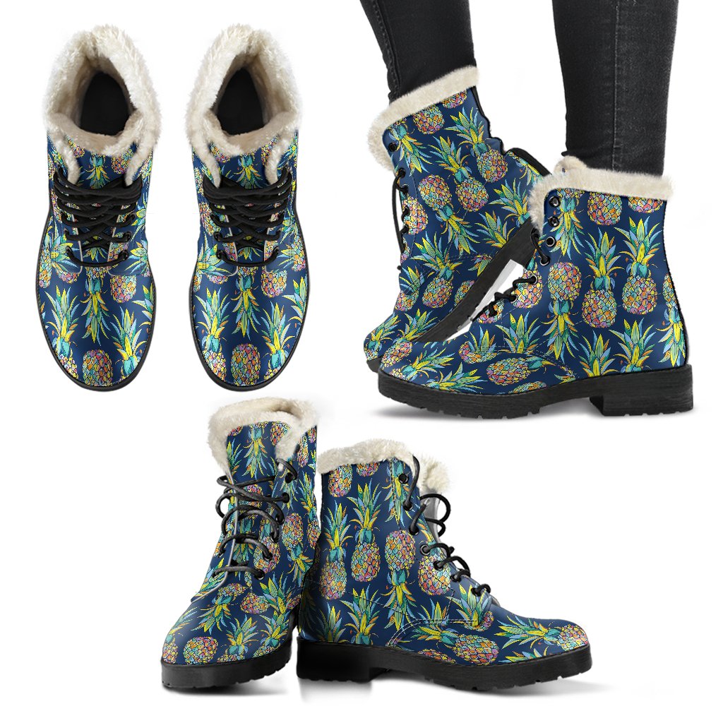 Pineapple Color Art Faux Fur Leather Boots