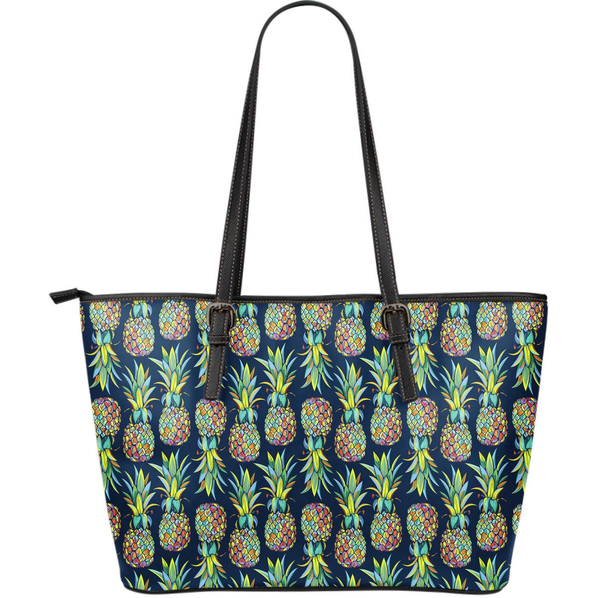 Pineapple Color Art Large Leather Tote Bag