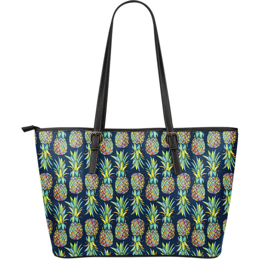 Pineapple Color Art Large Leather Tote Bag
