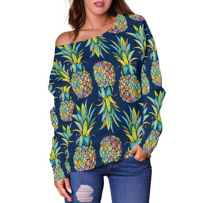 Pineapple Color Art Off Shoulder Sweatshirt