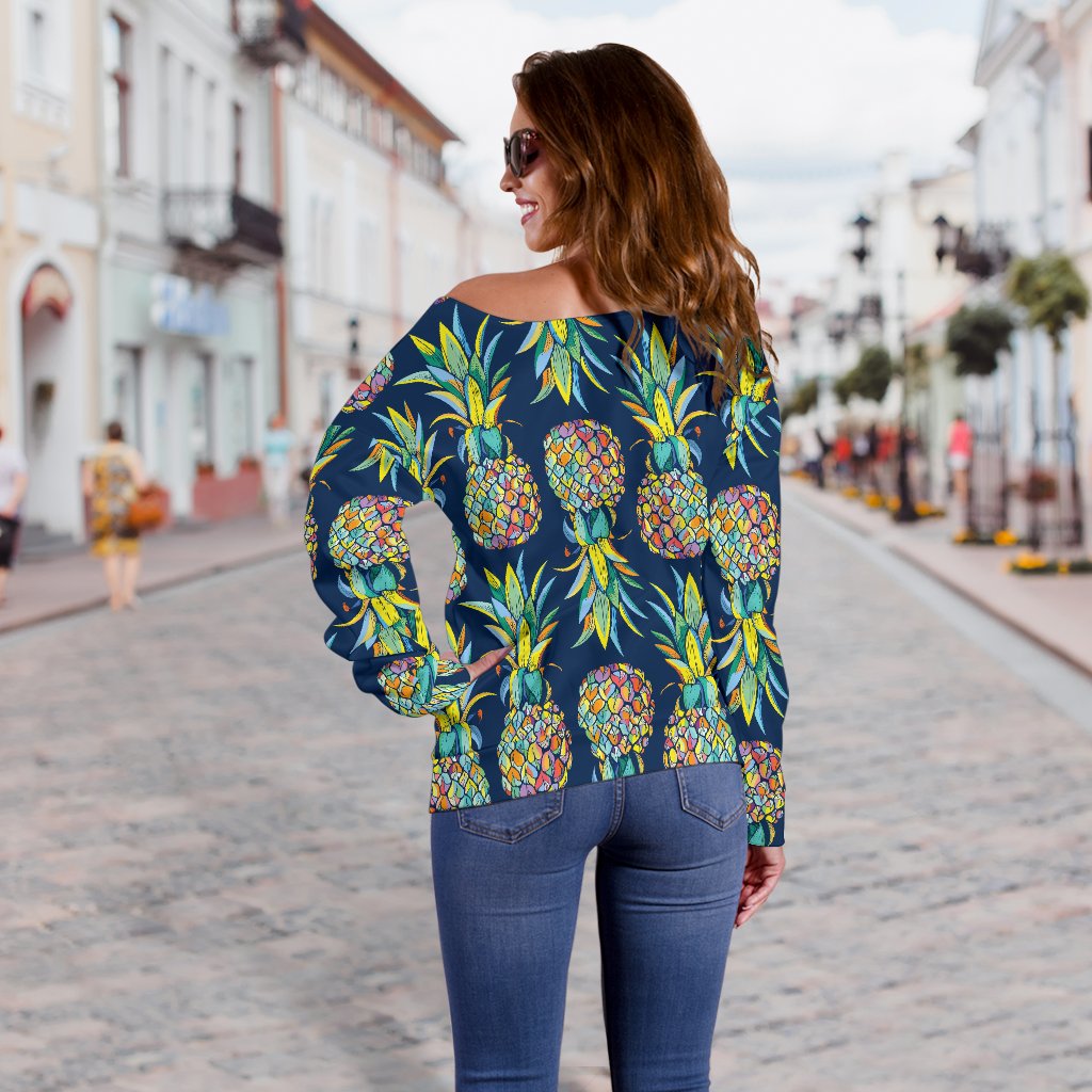 Pineapple Color Art Off Shoulder Sweatshirt