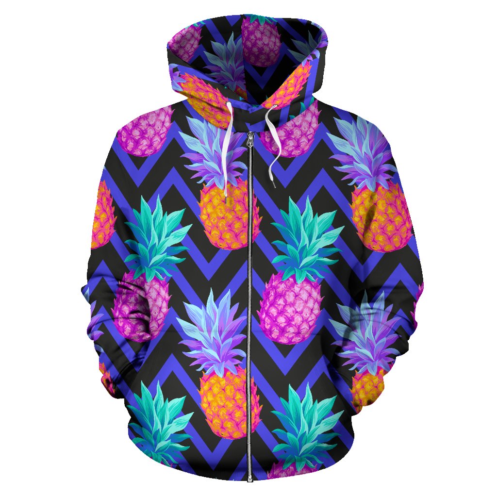 Pineapple Color Art Pattern All Over Zip Up Hoodie