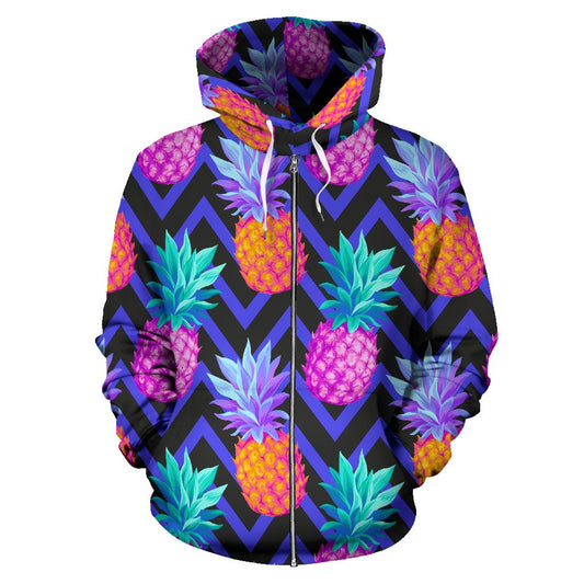Pineapple Color Art Pattern All Over Zip Up Hoodie
