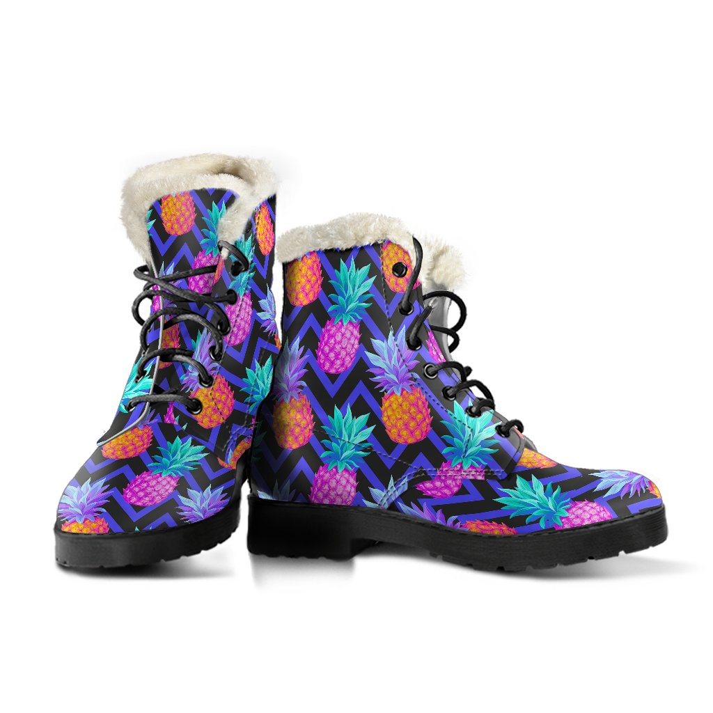 Pineapple Color Art Pattern Faux Fur Leather Boots