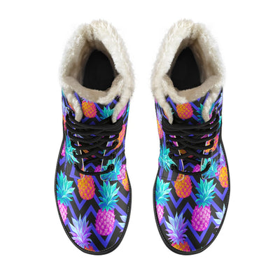 Pineapple Color Art Pattern Faux Fur Leather Boots