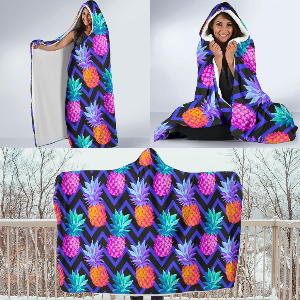 Pineapple Color Art Pattern Hooded Blanket-JORJUNE.COM