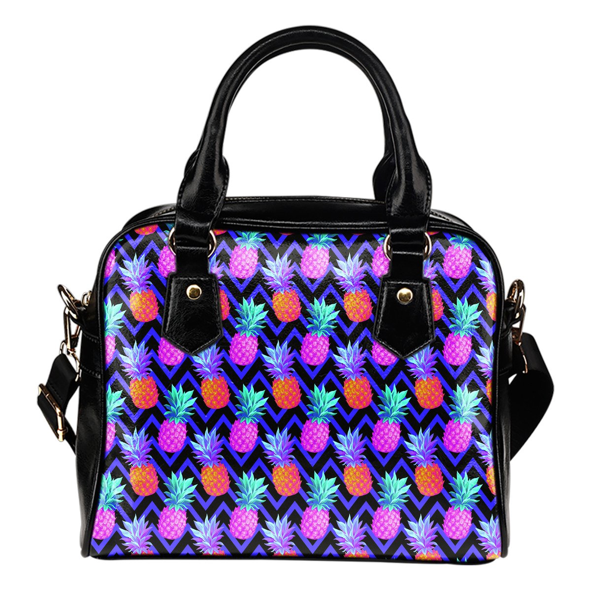Pineapple Color Art Pattern Leather Shoulder Handbag