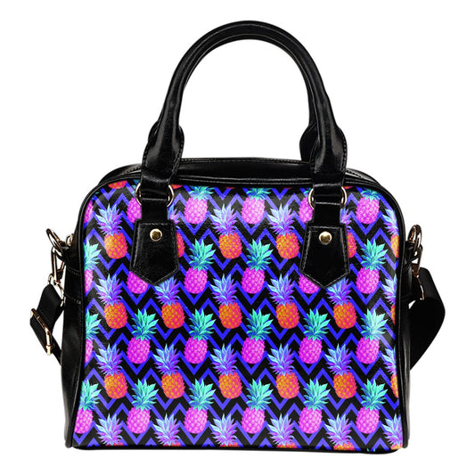 Pineapple Color Art Pattern Leather Shoulder Handbag