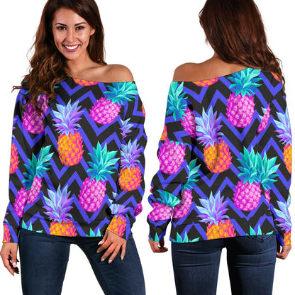 Pineapple Color Art Pattern Off Shoulder Sweatshirt
