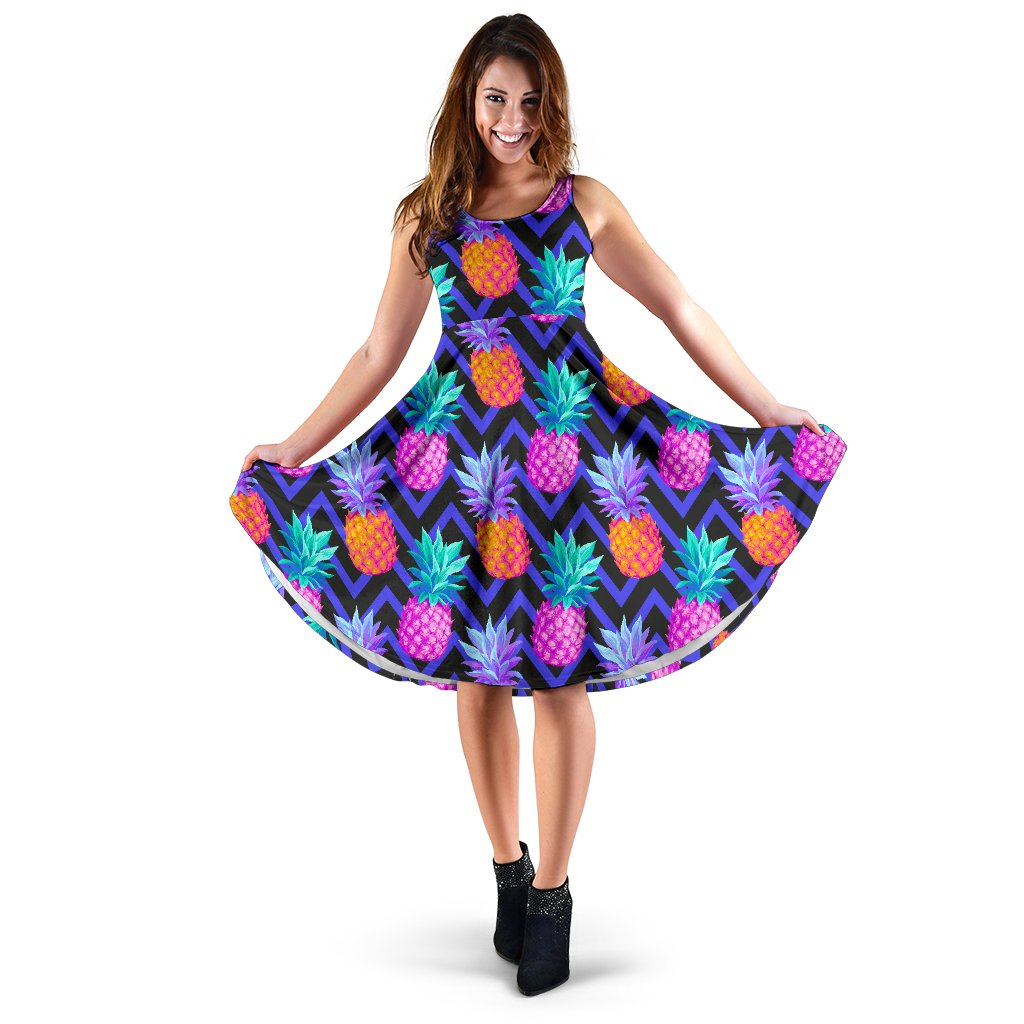 Pineapple Color Art Pattern Sleeveless Mini Dress