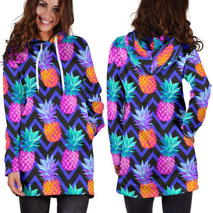 Pineapple Color Art Pattern Women Hoodie Dress
