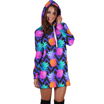 Pineapple Color Art Pattern Women Hoodie Dress