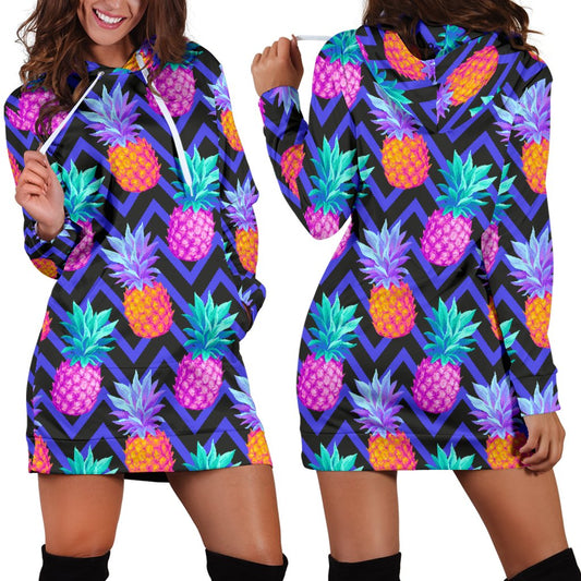 Pineapple Color Art Pattern Women Hoodie Dress