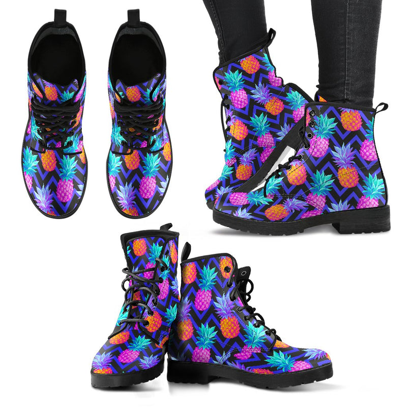 Pineapple Color Art Pattern Women Leather Boots