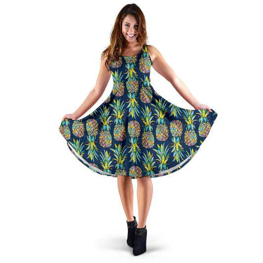 Pineapple Color Art Sleeveless Mini Dress