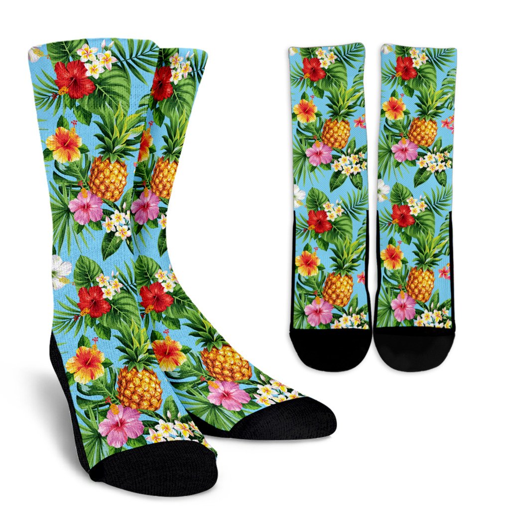 Pineapple Hawaiian flower Tropical Crew Socks