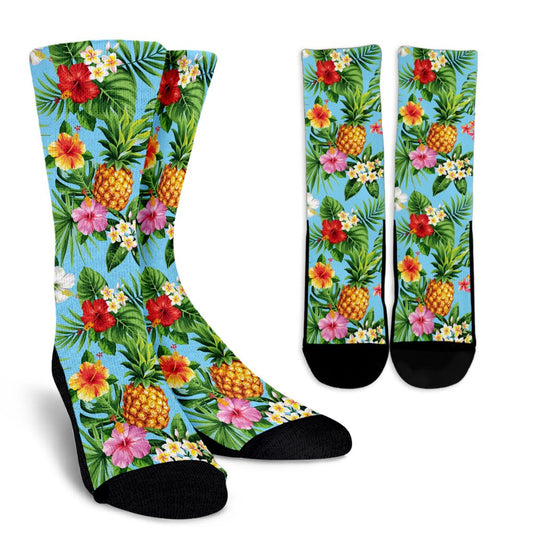Pineapple Hawaiian flower Tropical Crew Socks
