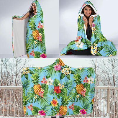 Pineapple Hawaiian flower Tropical Hooded Blanket-JORJUNE.COM