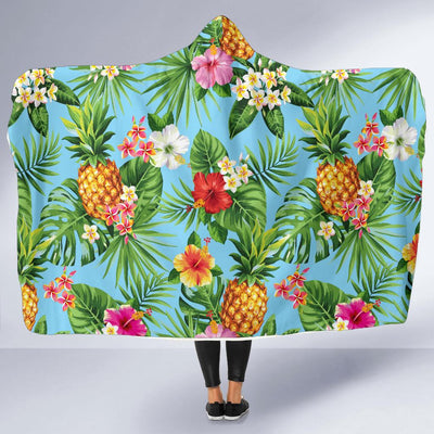 Pineapple Hawaiian flower Tropical Hooded Blanket-JORJUNE.COM