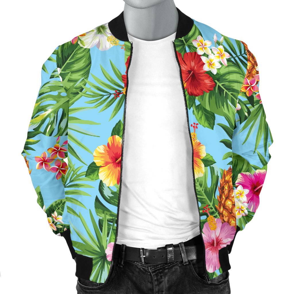 Pineapple Hawaiian Flower Tropical Men Casual Bomber Jacket