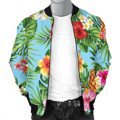 Pineapple Hawaiian Flower Tropical Men Casual Bomber Jacket