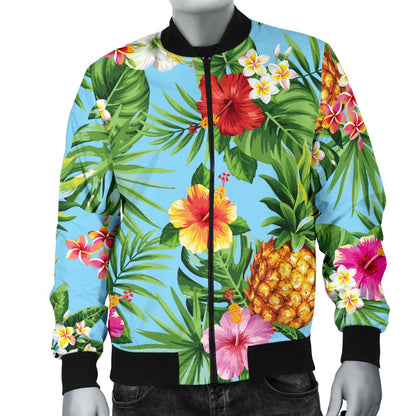 Pineapple Hawaiian Flower Tropical Men Casual Bomber Jacket