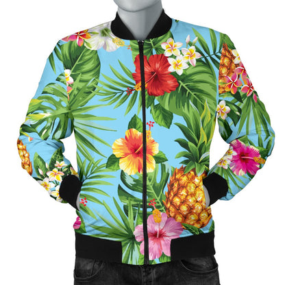 Pineapple Hawaiian Flower Tropical Men Casual Bomber Jacket